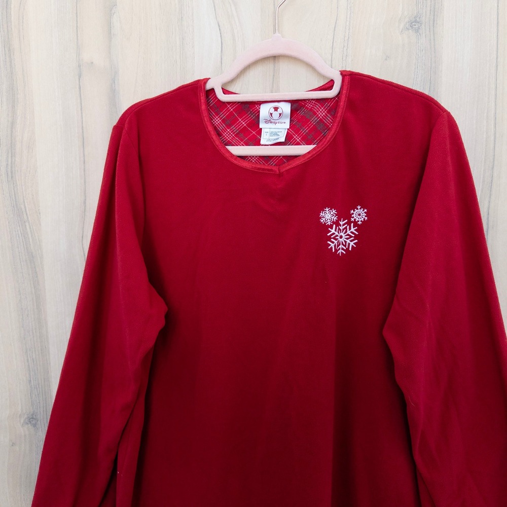 Vintage Disney Womens Fleece Nightgown L Red Minnie Mouse Snowflake Holiday Cozy - Picture 2 of 7